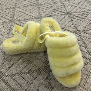 UGG Neon Soft Yellow Fluffy Slides size 11